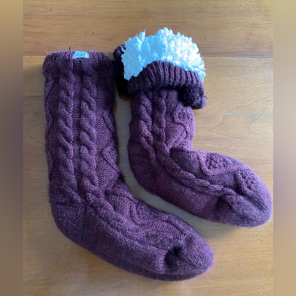 Maroon Ugg Knit Socks with Fleece Lining